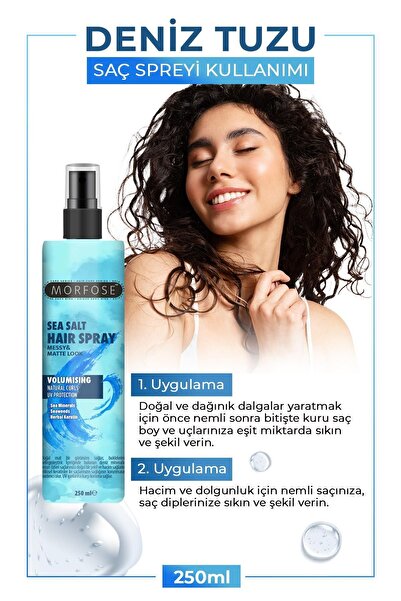 Morfose Deniz Tuzu Saç Spreyi 250 ml - Mat Görünüm, Doğal Dalgalar ve Isıya Karşı Koruma