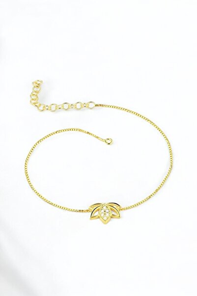 jelux silver Gümüş 925 Ayar Zirkon Taşlı Lotus Çiçeği Ayarlanabilir Bileklik