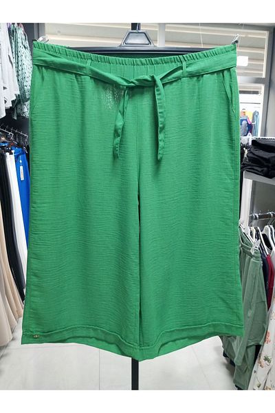 AKŞEN GİYİM Large Size Cotton-Linen Skirt Trousers - 90 cm Length, Crested Double Leg