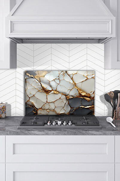 Rosyvien Білий золотий мармур Захисний екран для духовки, захист для вбудован...