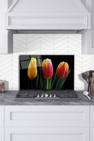 Rosyvien Colorful Tulips - Glass Stove Protector, Kitchen Built-In and Counte...