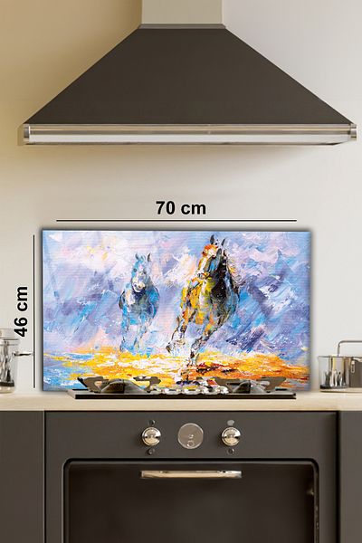 Rosyvien Artistic Horses - Protector pentru aragaz din sticla, protectie pentru bucatarie incorporata si blat, cu temperat si rodaj