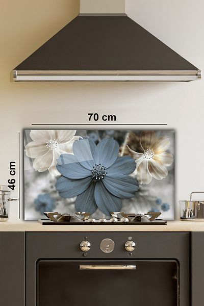 Rosyvien Plită din sticlă cu model Blue Dream Flower - Bucătărie încorporată și protecție pentru blat, temperată și cu roșu