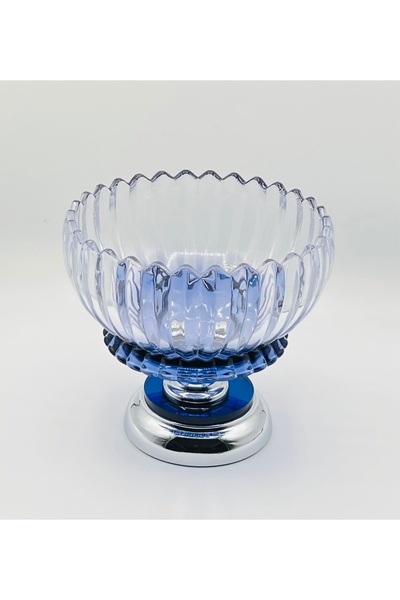 Furkan METAL GÜMÜŞ AYAKLI MAVİ CAM MEYVELİK