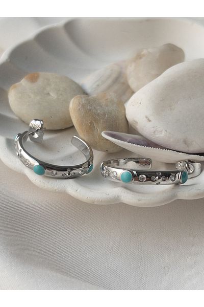 Siya Silver Vip Series - Zircon Stone Turquoise Women's Hoop Earrings