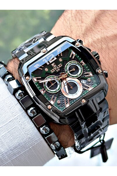 GÜMÜŞ Gümüş Renk Kare Model Çelik Kordon  Erkek Kol Saati + Bileklik