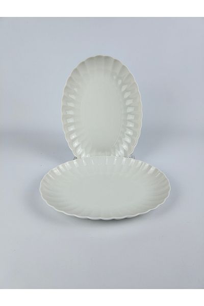 Kütahya Porselen 24 Cm Mussel Model Bone Luz Form - Boat Plate Set of 2