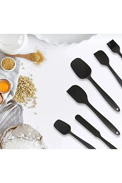 BabyLondy Drongo Black Silicone Spatula Set - 6 Pieces, Heat Resistant, Fireproof and Non-Stick