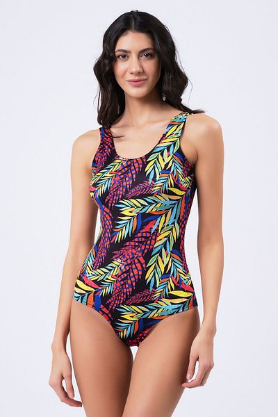 vawensea Women's Colorful Leaf Patterned Swimsuit (with Breast Pad)