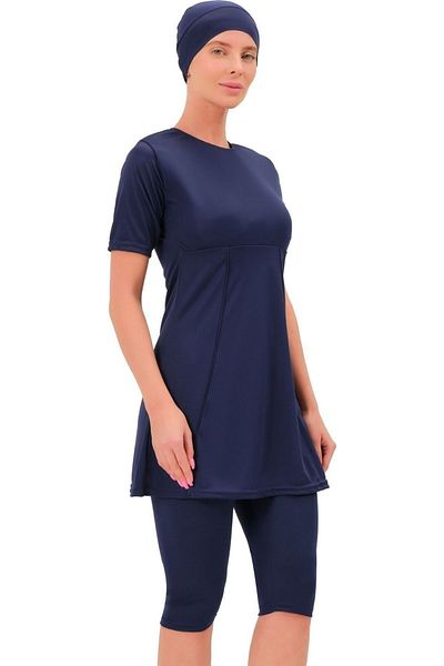 Argisa Half Sleeve Plain Semi Hijab Swimsuit 7832 Navy Blue Plus Size
