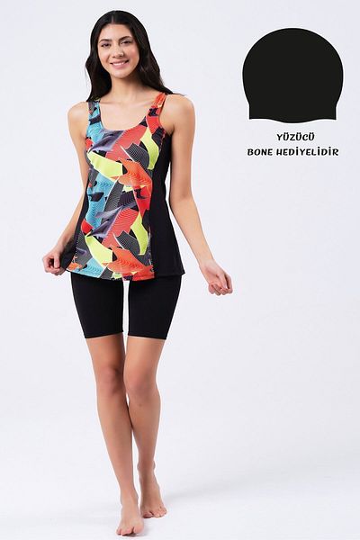 vawensea Women's Lycra Geometric Patterned Tights Tankini Swimsuit (WIDE SIZE RANGE)