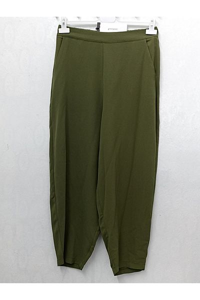 Puane Talie înaltă și semne elastice - Pantaloni Shalwar de mărime mare de culoare kaki 18166