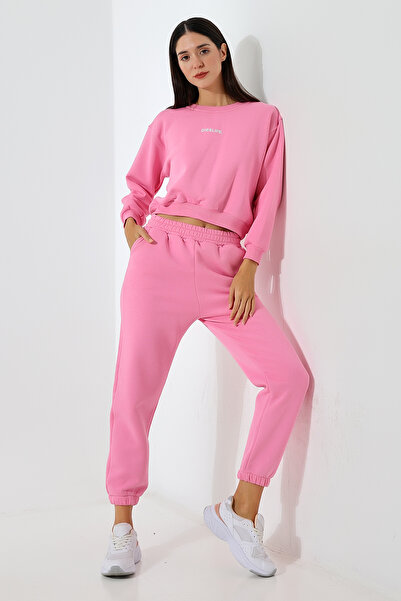 Endies Enjeksiyon Baskılı Şardonlu Eşofman Takımı 21698 PEMBE