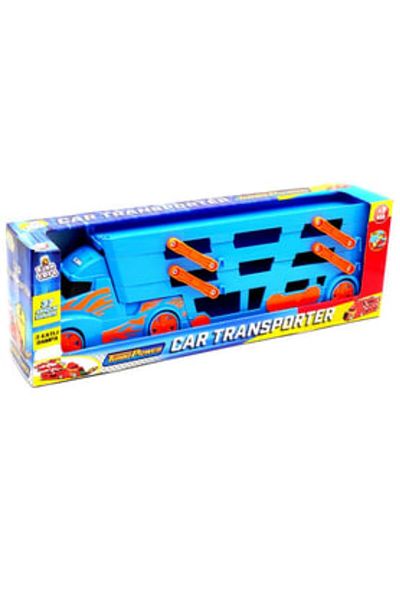 Happy Toys شاحنة نقل المسار السباق باللون الأزرق 19838، لعبة شاحنة نقل ثلاثية الطي بدون سيارة