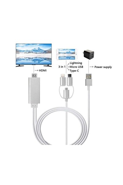 MiraScreen Hdmi Görüntü Aktarım Tv Kablosu Iphone-type C -samsung Uyumlu 3in 1 Usb Hdtv