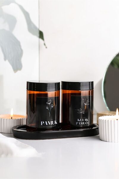 LALEZEN HOME Black Labeled COTTON AND COTTON Midi Jars with Black Stand