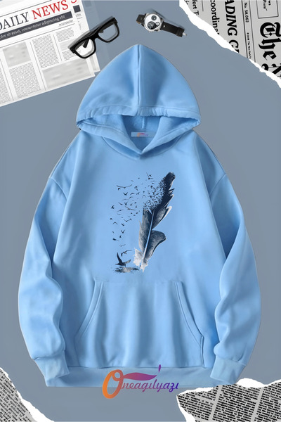 oneagılyazı KUŞTÜYÜ BASKILI KAPÜŞONLU SWEATSHİRT