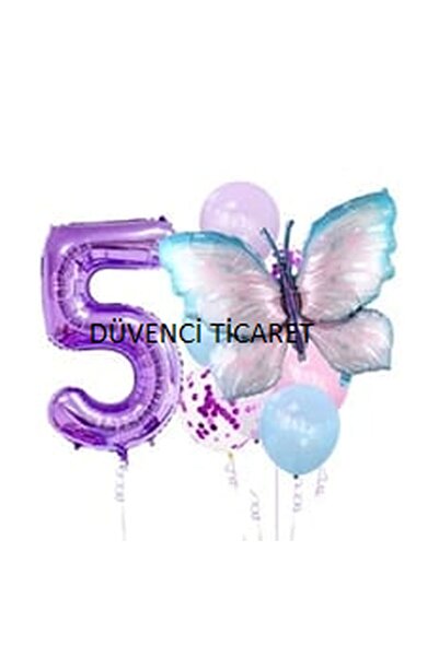 DÜVENCİ TİCARET مجموعة بالونات من رقائق الفراشة باللون الأرجواني