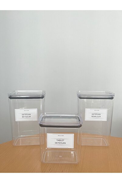 Mirilliahome Üçlü Deterjanlık Seti - Tablet Deterjan, Renkliler ve Beyazlar İçin Saklama Kutusu