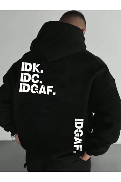 Revasser Μαύρο IDGAF εμπριμέ Unisex φούτερ με κουκούλα από βαμβάκι