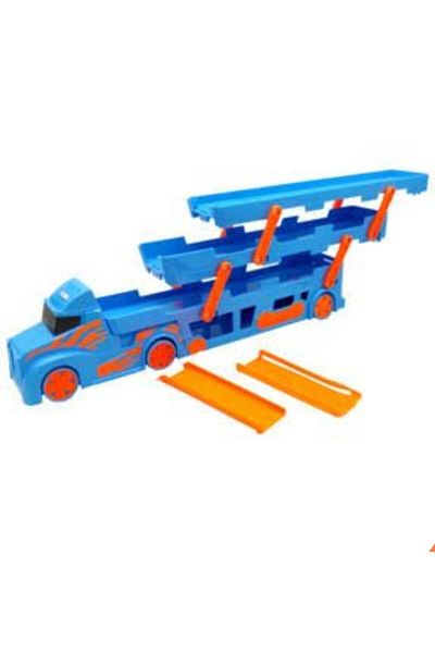 Happy Toys شاحنة نقل المسار السباق باللون الأزرق 19838، لعبة شاحنة نقل ثلاثية الطي بدون سيارة