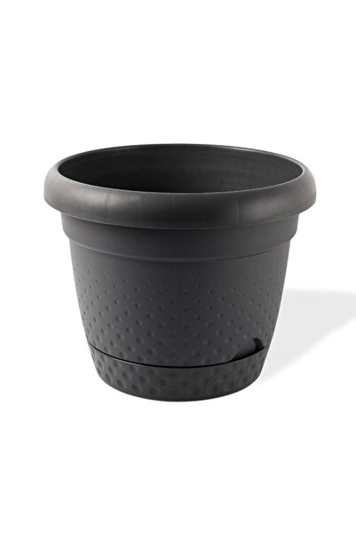 ToXA 4,9 Litre Antrasit Geçmeli Tabaklı Yuvarlak Dekoratif Plastik Inci Saksı No3 Ø24x19,5cm