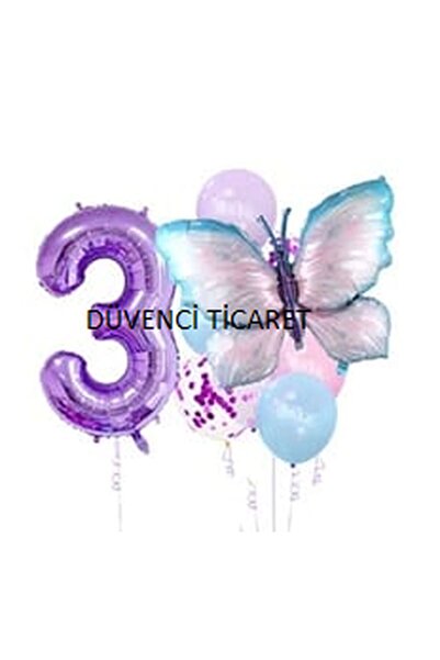DÜVENCİ TİCARET MOR RAKAMLI KELEBEK FOLYOLU BALON SET