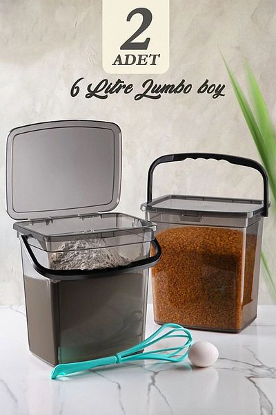 Nesto Home 6 Liter Mega Size 2-Piece Square Flour Pulses Container - Detergent Storage Box Container with Handle 2 Pieces