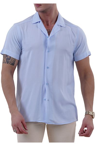 Exve Exclusive Light Blue Viscose Hawaiian Shirt - Breathable, Comfortable Fit, Short Sleeve