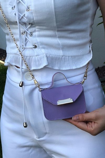 Defnella Lilac Mini Chain Strap Card Holder Hand-Held Crossbody Bag 10X7Cm