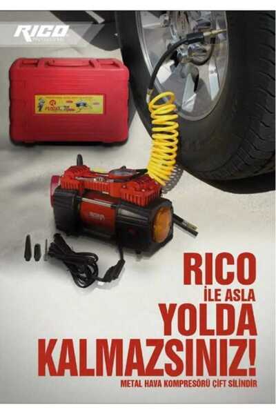 Rico ÇİFT PİSTON ÇOK AMAÇLI ARAÇ HAVA KOMPRESÖRÜ RİCO METAL GÖVDE LED IŞIKLI