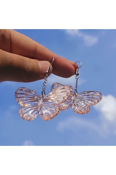 Pinky Lady Light pink hologram butterfly earrings