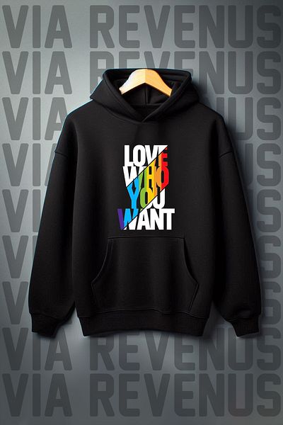 Vordevia Black Hooded Sweatshirt - Love Who You Want Printed, Kangaroo Pocket, 3 Thread Raster, Wide Fit