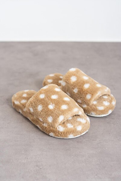Moda Frato Modafrato PUANLI AÇIK Kadın Ev Terliği Kışlık Terlik Sessiz Taban