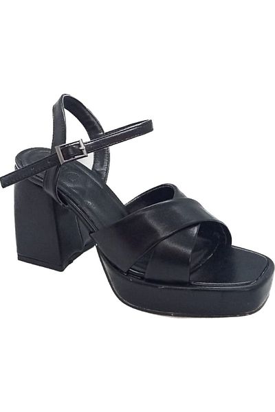 Serra sandale cu toc model cruce cu talpă neagră de damă