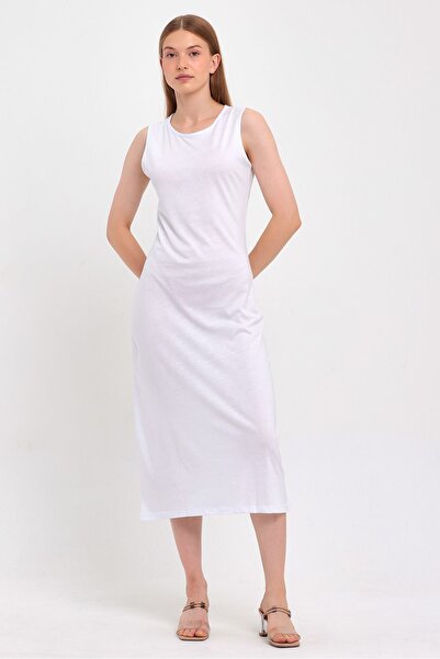 segrock Rochie lungă cu mânecă zero căptușeală jupon din bumbac