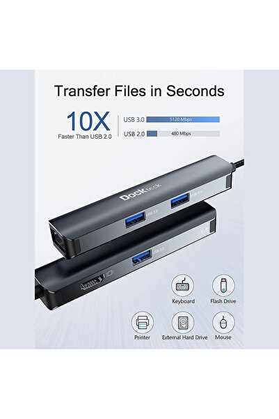 Dockteck DD0002 HDMI Ethernet 3xUSB 3.0 5 in 1 Multiport USB C Hub