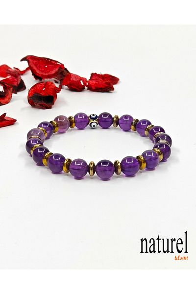 Naturel Tılsım Amethyst Hematite Natural Stone Unisex Bracelet