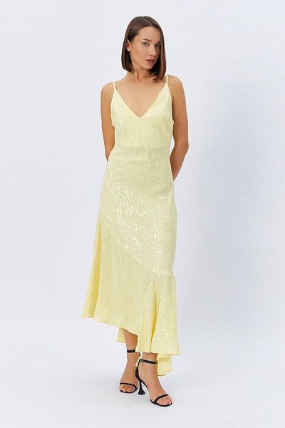lovebox Rochie de seara din satin galben - cu bretele de sfoara si model ajustabil, RYN-001