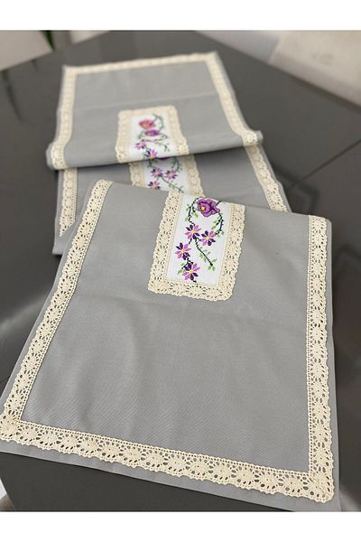 Parla Life Runner brodat cu punct în cruce gri 40x120 - Dimensiune personalizată