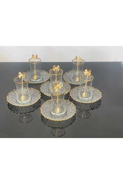 atabey home 18 Parça Çay Seti Ithal Elysia Tabaklı Kelebek Çay Kaşıklı Set