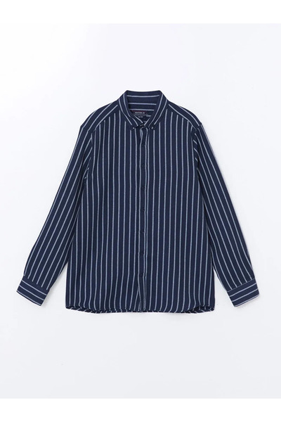 LC Waikiki LCWAIKIKI Classic Lacivert Çizgili Slim Fit Uzun Kollu Çizgili Armürlü Erkek Gömlek