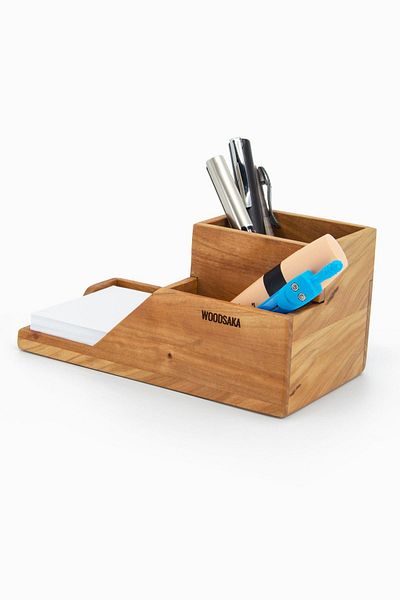 Woodsaka Prokit Model 5 - Multi-purpose Organizer: Compartmented Pen Holder and Note Paper Box - Cherry