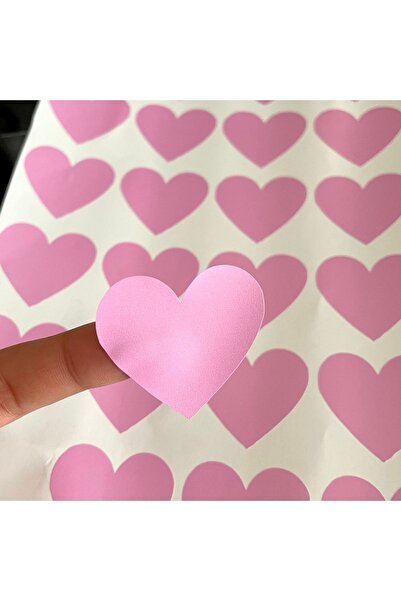 Hayal.kirtasiyesi ملصق على شكل قلب وردي 4 سم 28 قطعة، ملصق غير شفاف، ملصق لاص...