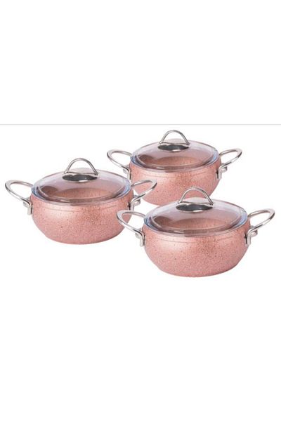 Özkent Casserole Granite 3-Piece Cookware Set Rose Steel