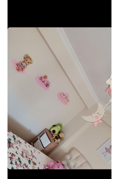 EMTA مجموعة رفوف سحابية وردية مكونة من 3 قطع إكسسوارات لغرفة الأطفال