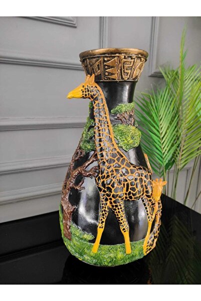 SZN DEKOR 3 Boyutlu Afrika Temalı Zürafalı Figürlü Vazo, Safari Vazo