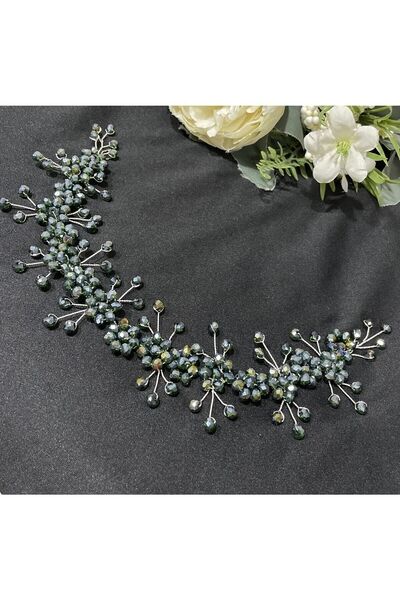 DesaAccessories Yeşil Kristal Taşlı Nişan, Kına, Düğün Saç Aksesuarı, Gelin Tacı