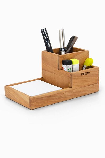 Woodsaka Prokit 4 - Multi-purpose Organizer, Sectioned Pen Holder and Note Paper Box - Cherry Model