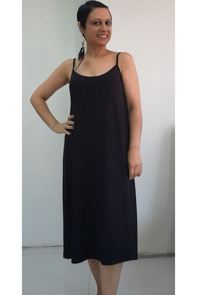 Mertcan Butik Μαύρο χτενισμένο βαμβακερό φόρεμα βισκόζης με λουράκι από σχοινί